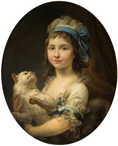 Porträt von Julia Duhamel mit Katze von Marcello Bacciarelli